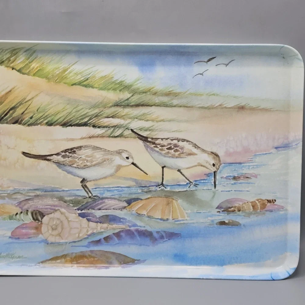 Vtg Melplus Birds Shells Sea Serving Trays Kathleen Parr SET Of 2 17.5X12 Italy
